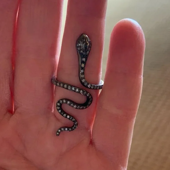 S Carter Designs * Stunning Sterling Silver Pave Diamond Snake Ring - Picture 8 of 10